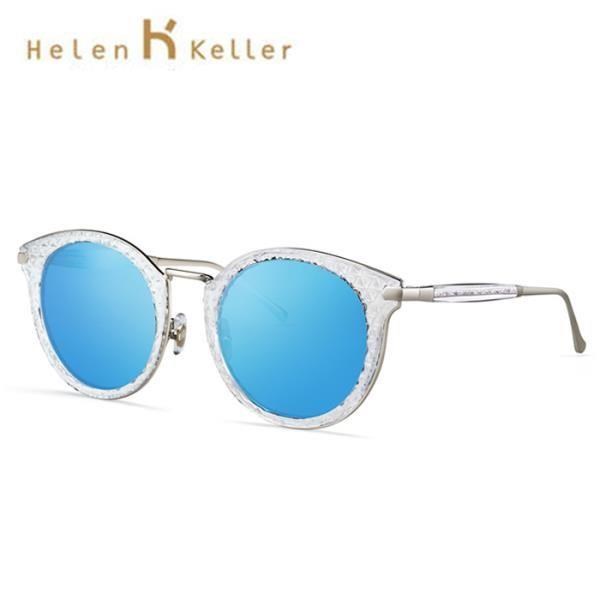 【SUNS】Helen Keller 時尚偏光墨鏡 復古貓眼彩膜 孔雀藍+透明框 抗UV(H8628)