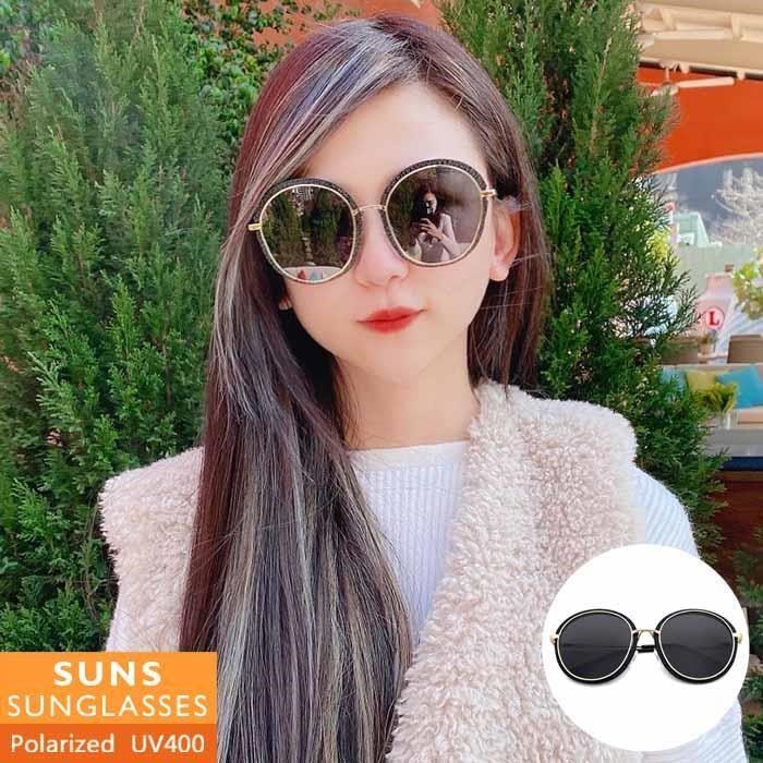 【SUNS】韓版時尚圓框菱格紋 偏光墨鏡/太陽眼鏡 抗UV(31758)