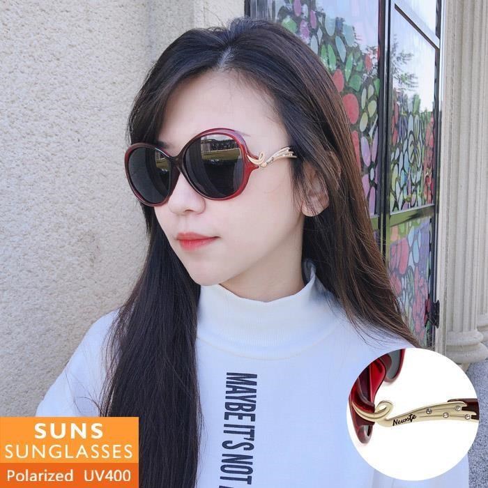 【SUNS】淑女款漸層紅偏光墨鏡/太陽眼鏡 抗UV(24508)
