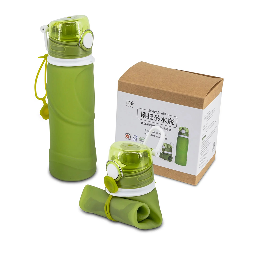 【仁舟淨塑】捲捲矽水瓶2.0 750ML(大地綠)