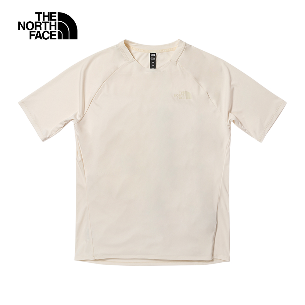 The North Face北面男款米白色吸濕排汗簡約LOGO短袖T恤｜7QOSR8R