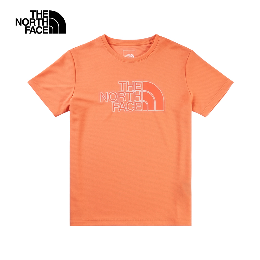 The North Face北面女款橘色吸濕排汗防曬LOGO印花短袖T恤｜5JYRN6M
