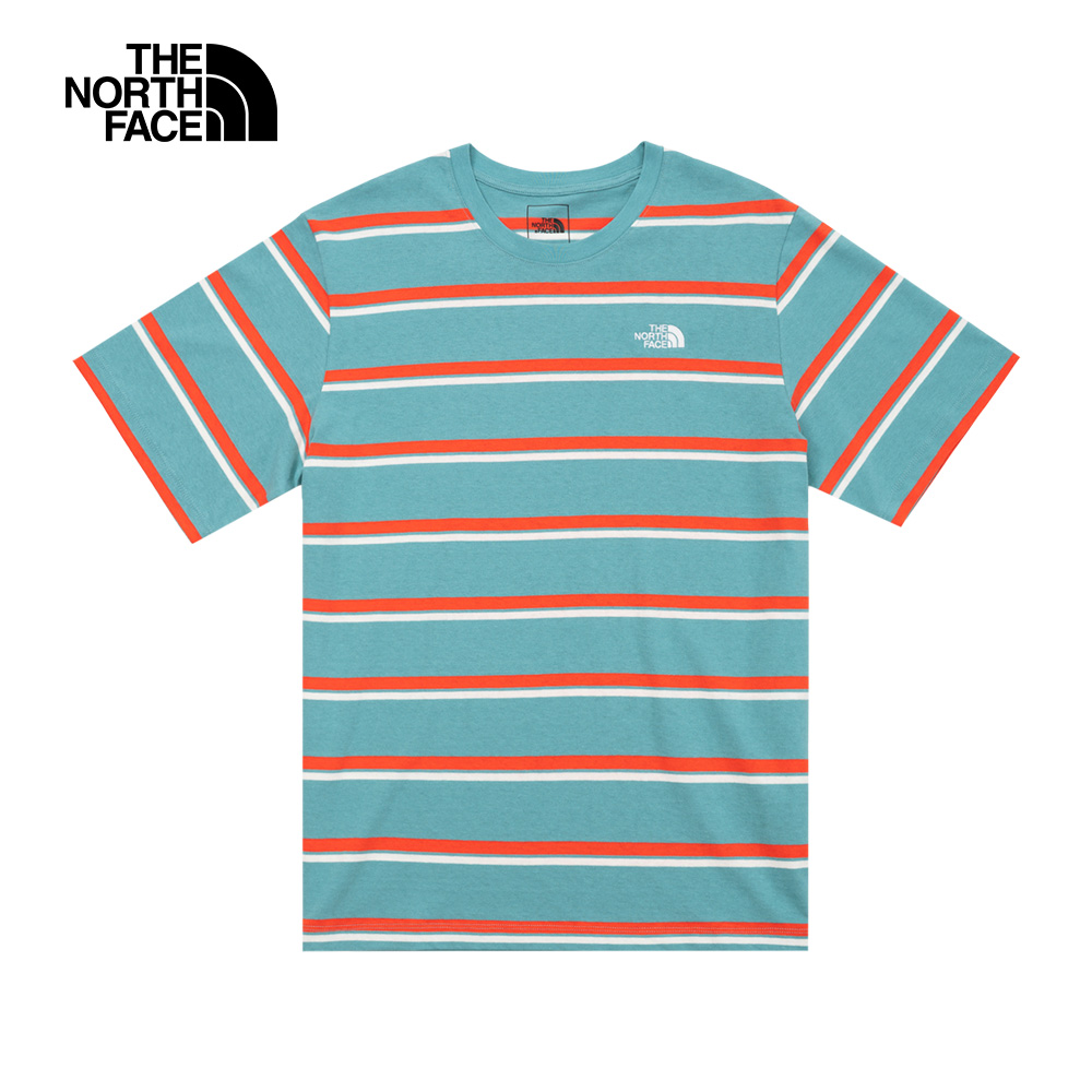 The North Face北面男款藍色純棉寬鬆條紋短袖T恤｜7WDPLV2