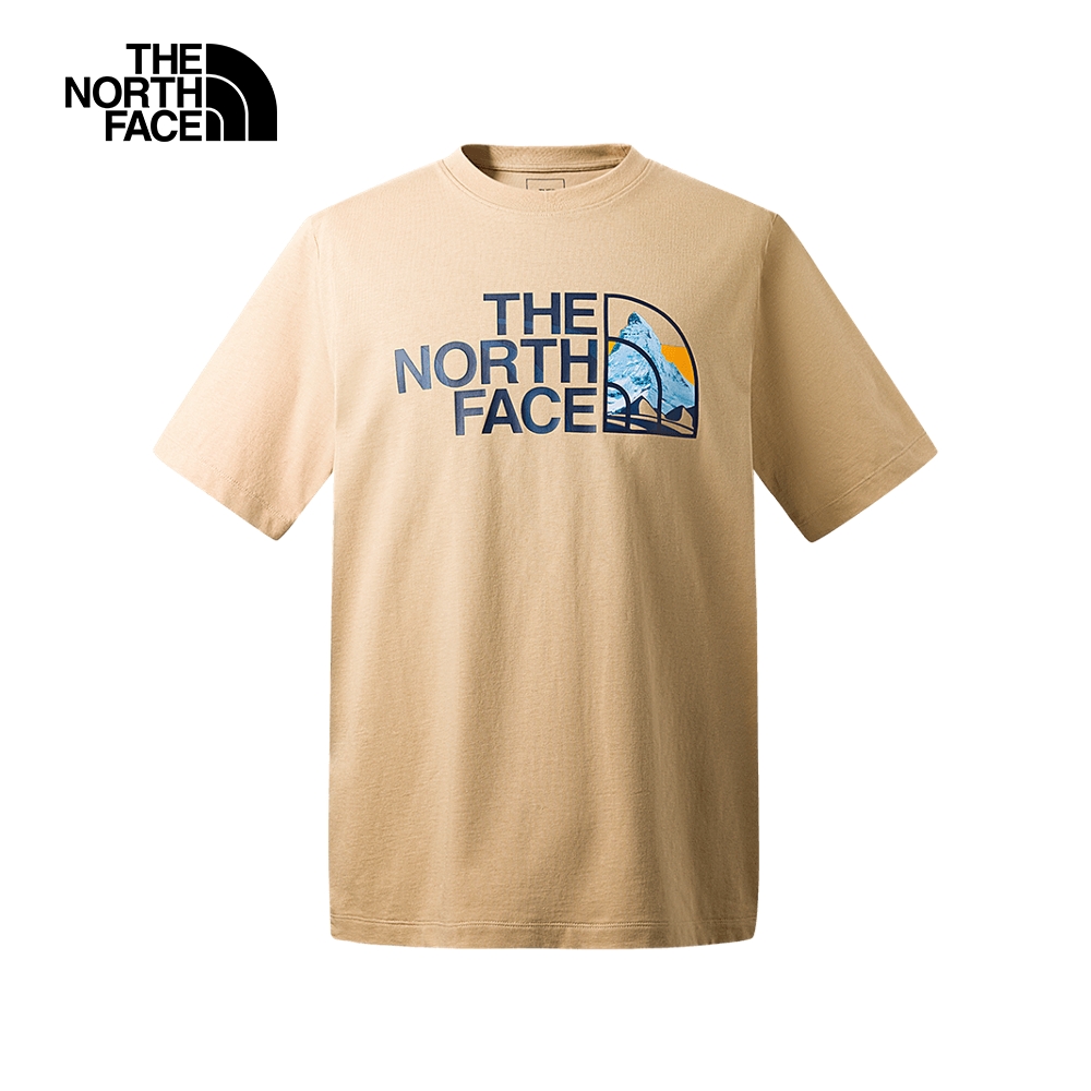 The North Face北面男女款棕色胸前品牌風景印花短袖T恤｜86PQLK5