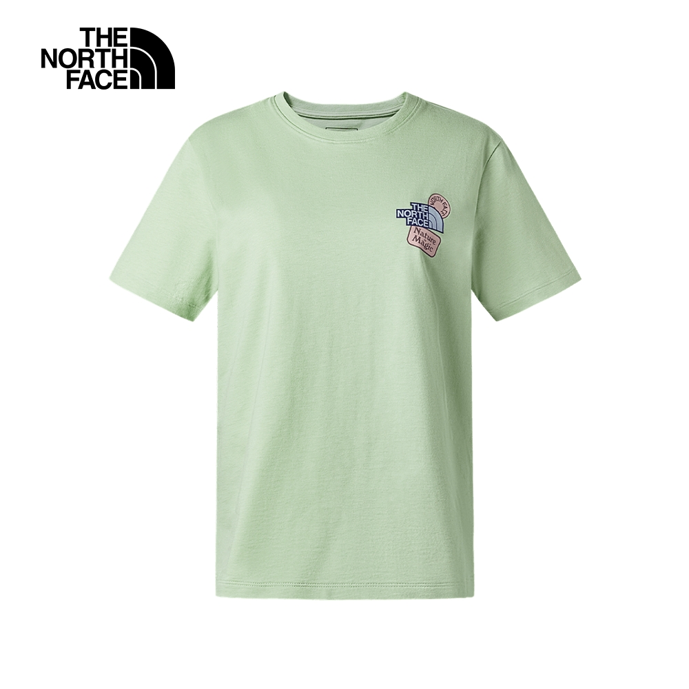The North Face北面女款綠色胸前品牌標誌印花短袖T恤｜86Q7I0G