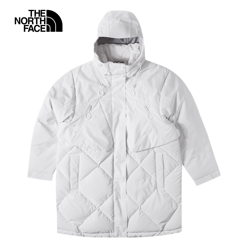 The North Face北面UE女款白色舒適保暖拼接設計連帽羽絨外套｜83Q7N3N