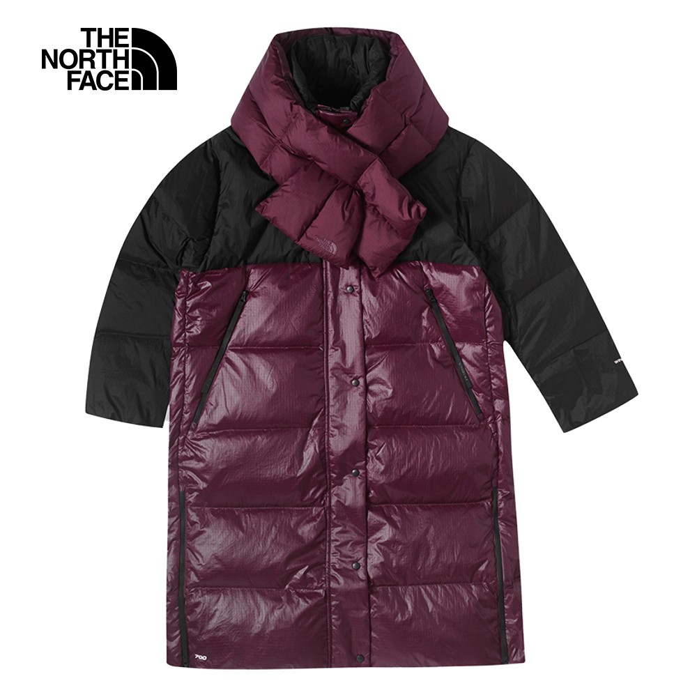The North Face北面UE女款紫紅色防風防潑水保暖可拆卸圍巾立領羽絨外套｜83QIKK9