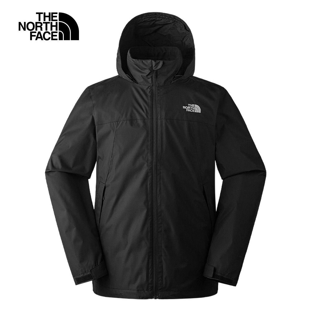 The North Face北面男款黑色防水透氣保暖可調節收納連帽衝鋒衣｜88FRJK3
