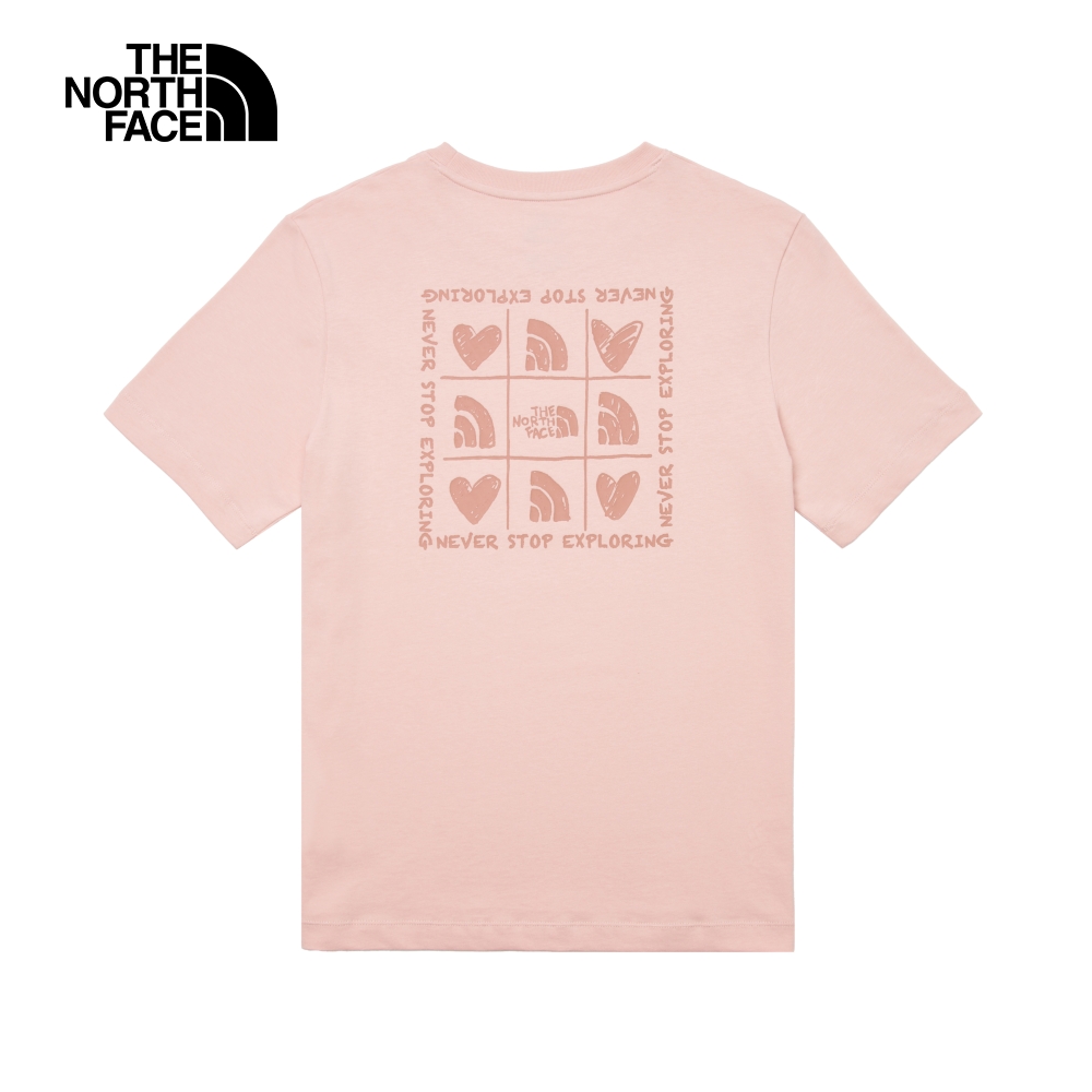 The North Face北面男女款粉色背部心型九宮格品牌印花休閒短袖T恤｜8AUULK6