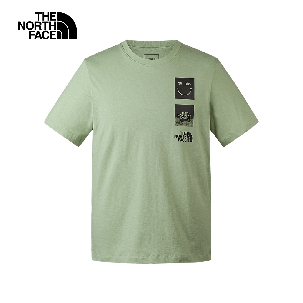 The North Face北面男女款綠色純棉胸口趣味品牌LOGO印花休閒短袖T恤｜8AUYI0G
