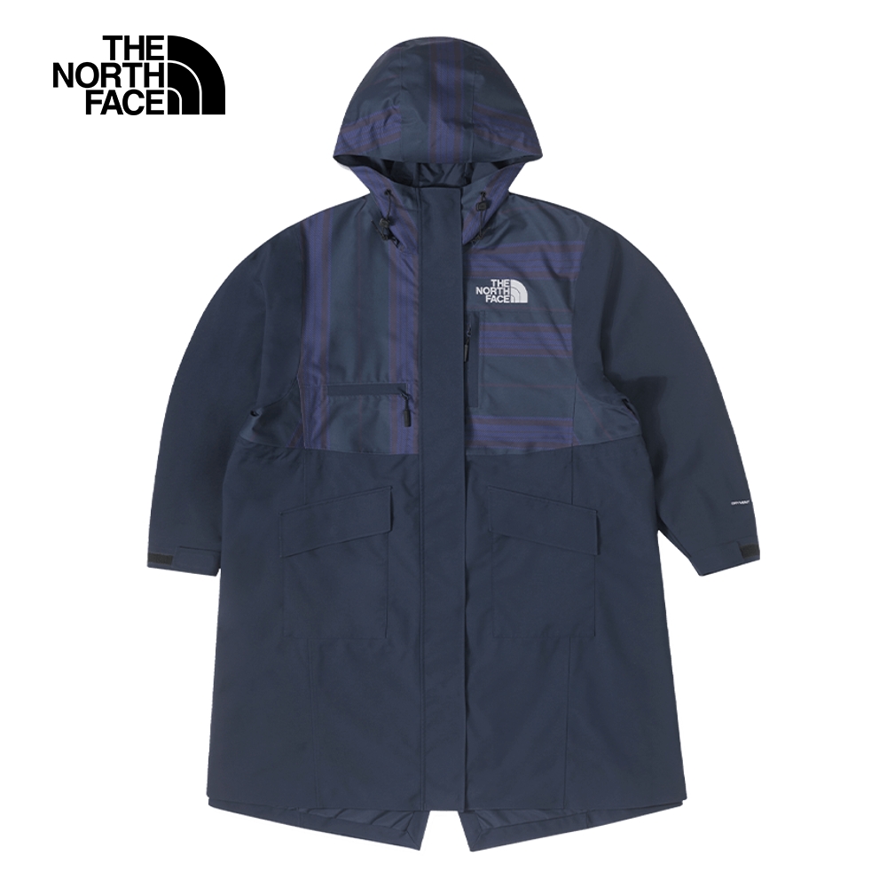 The North Face北面UE女款藍色防水透氣格紋拼接多口袋連帽衝鋒衣｜7W9W8K2