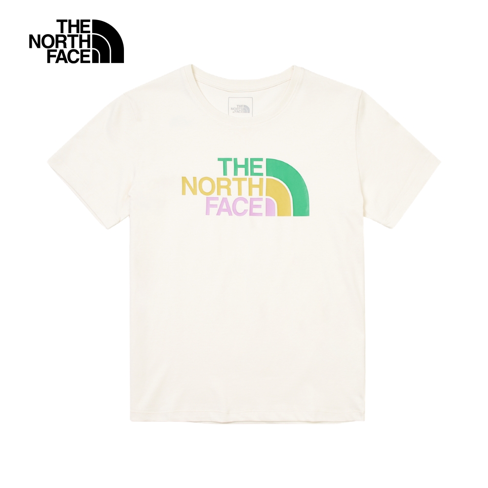 The North Face北面女款米白色純棉三色品牌LOGO短袖T恤｜88G8QLI