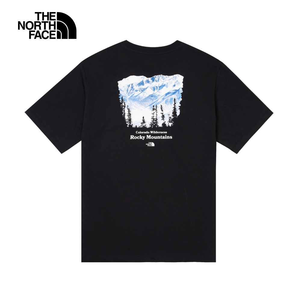 The North Face北面男款黑色純棉雪山印花寬鬆短袖T恤｜88GKJK3