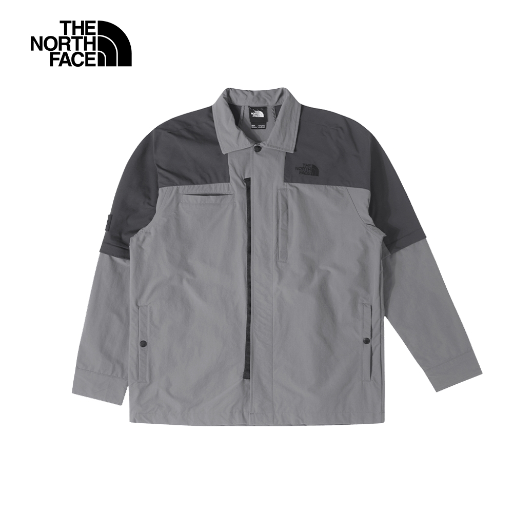 The North Face北面UE男款灰色吸濕排汗防潑水可拆卸衣袖休閒長袖襯衫｜88590UZ