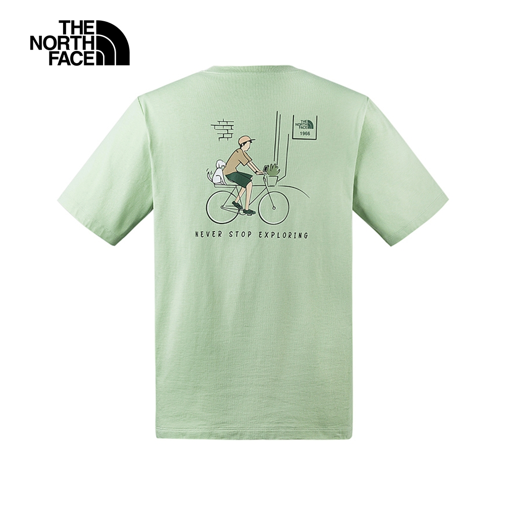 The North Face北面男女款綠色純棉自行車趣味印花短袖T恤｜8CSWI0G