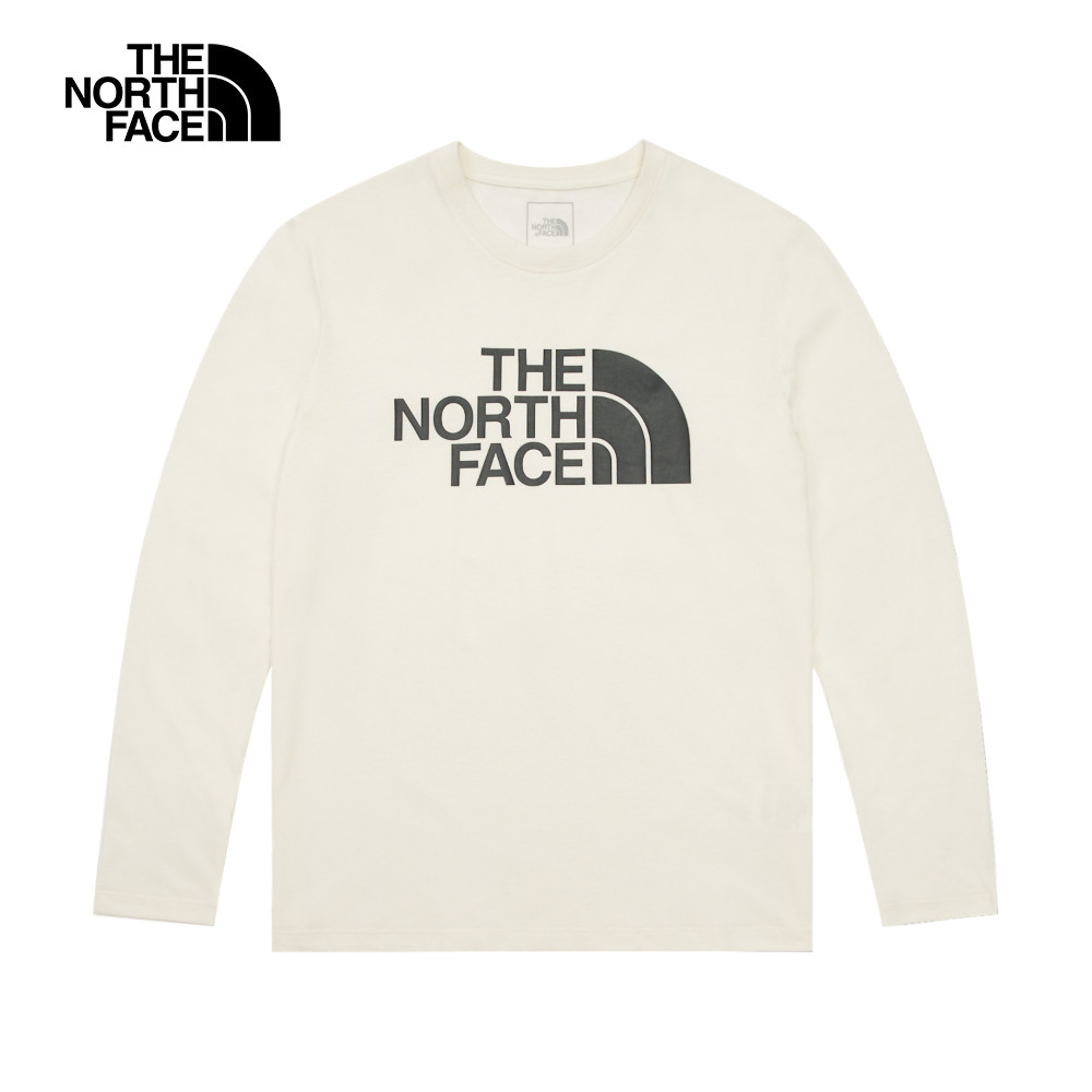 The North Face北面女款米白色吸濕排汗品牌LOGO長袖T恤｜8AKUQLI