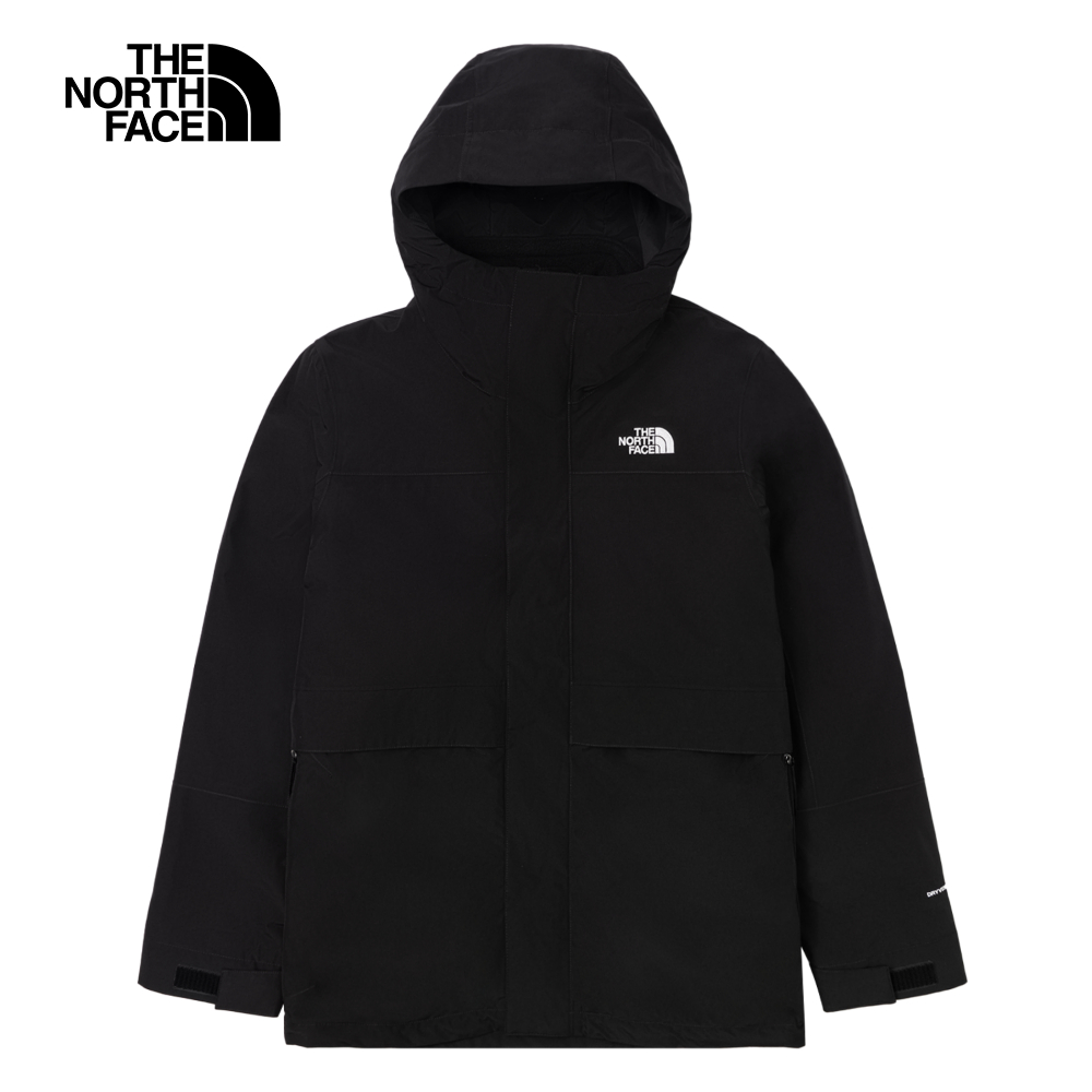 The North Face北面男款黑色防水透氣保暖連帽抓絨內裡三合一外套｜89YXJK3