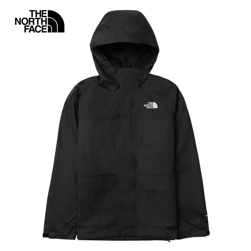 The North Face北面男款黑色防水透氣可調節連帽衝鋒衣｜8AUK4H0
