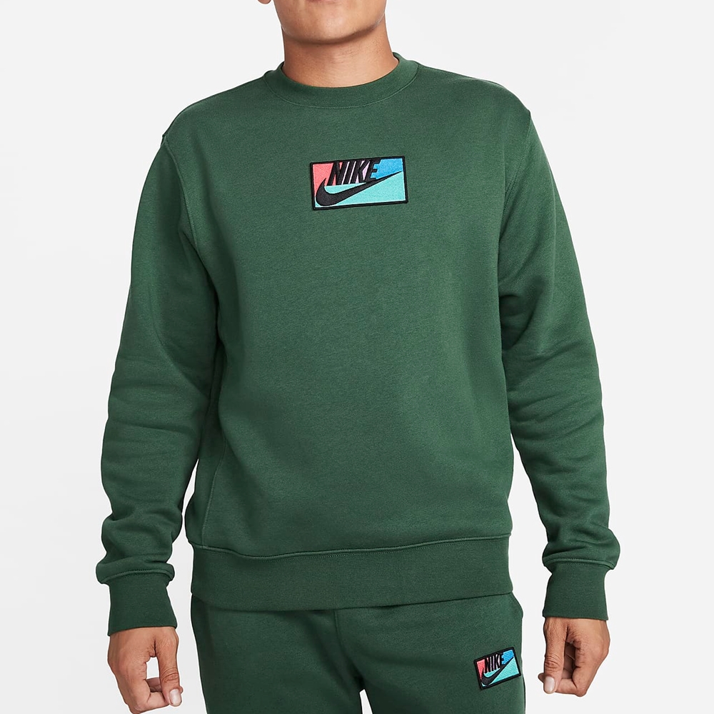 【NIKE】AS M NK CLUB+ BB CREW PATCH GX 男 長袖上衣 綠色-FB8436323