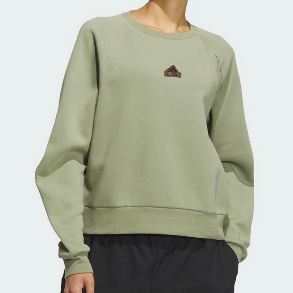 【ADIDAS】TECH CREW 圓領套頭衫 女 綠色-JJ1573