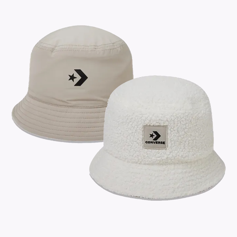 【CONVERSE】SHERPA REVERSIBLE BUCKET HAT 保暖帽 漁夫帽 雙面帽 男帽 女帽 米白-10025808-A01
