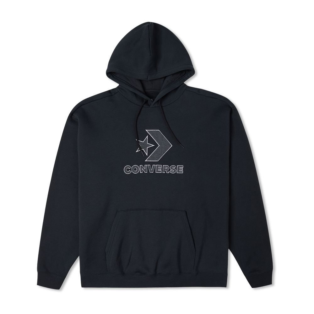 【CONVERSE】LARGE LOGO STAR CHEVRON HOODIE 連帽上衣 長袖上衣 男女 黑色-10024915-A01