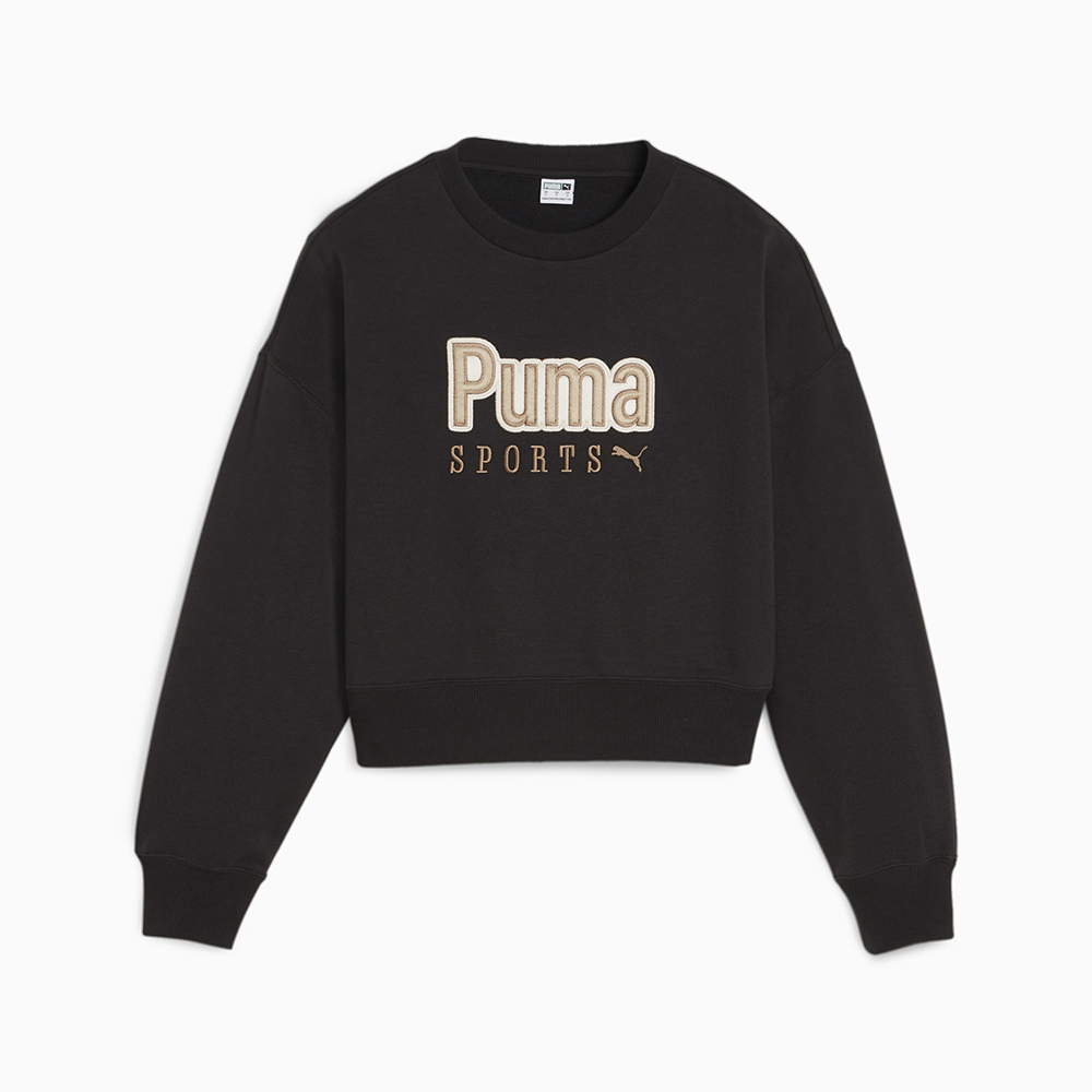 【PUMA】流行系列P.Team寬鬆圓領衫(F) 長袖上衣 女 黑色-62431801