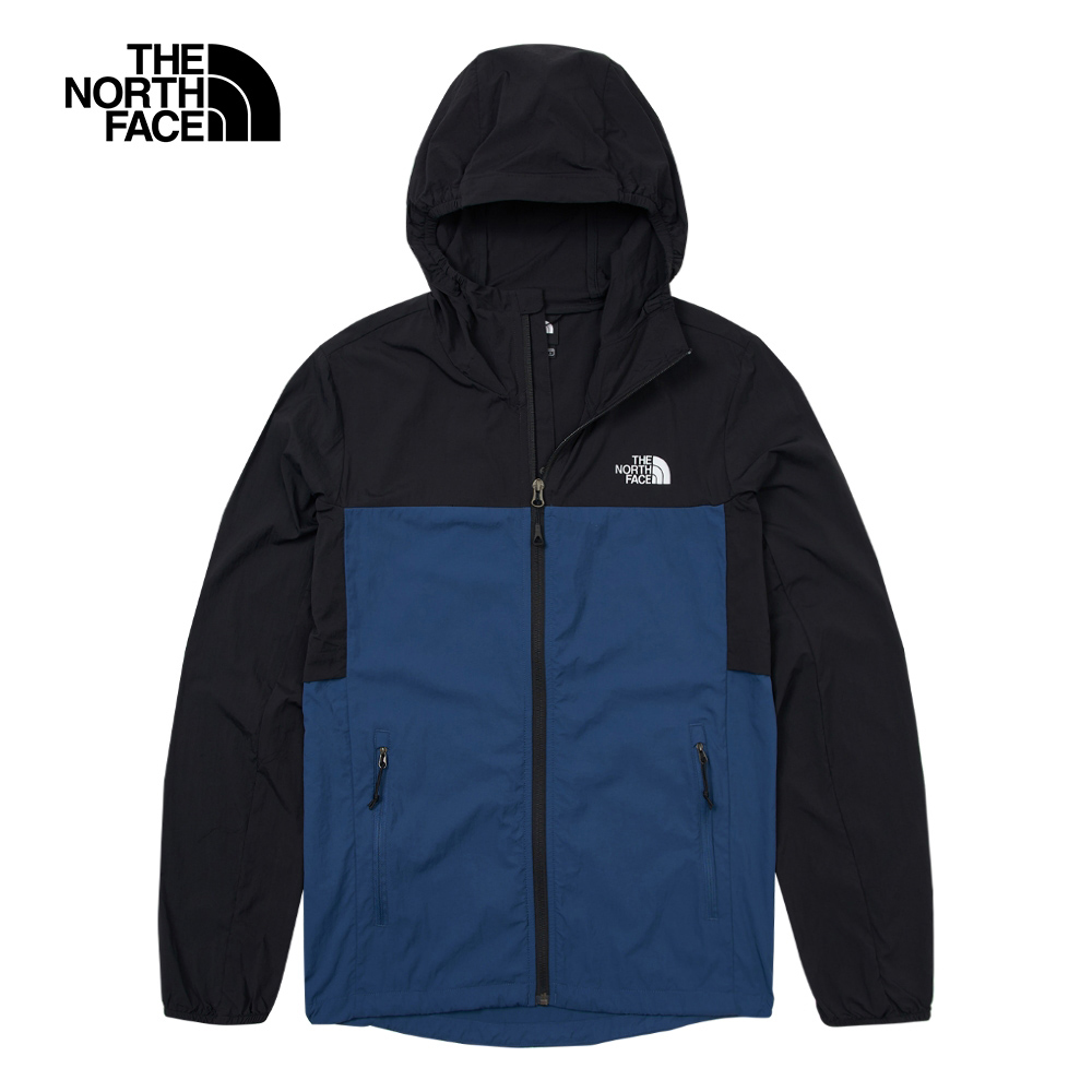 【The North Face】男 UPF黑藍拼接涼感防曬休閒連帽外套-NF0A87VYMPF