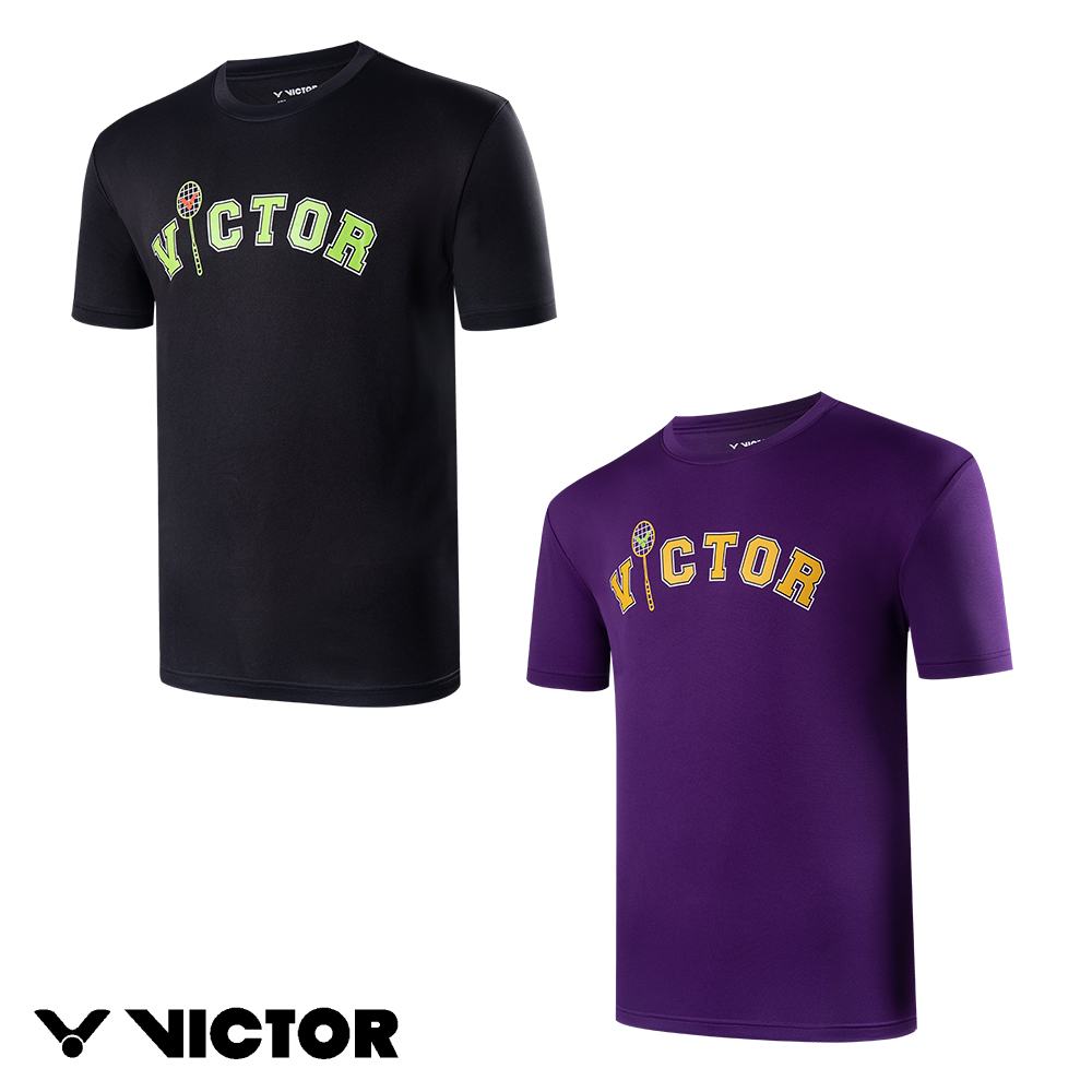 【VICTOR 勝利體育】弧形VICTOR T-Shirt(T-2403 C/J 黑/紫)