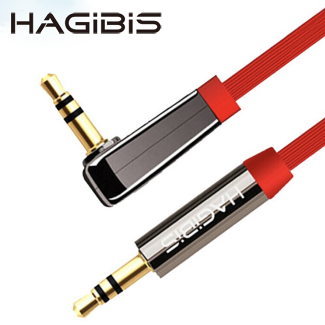 HAGiBiS扁線TPE彎頭AUX音源線3.5mm公對公10M-紅色