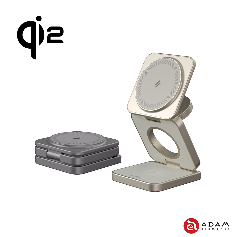 ADAM 亞果元素 Mag 3 Pro Qi2 三合一折疊式旅行磁吸無線充電座