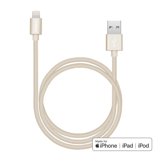 A-BECO Apple 原廠授權 鋁合金 編織 充電 傳輸線-金色 MFI Lighting cable 1.2M