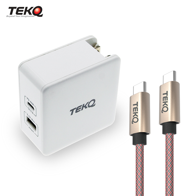 TEKQ PD QC3.0 57W iPhone 平板筆電 旅行快充萬用充電器+TEKQ uCable Type-C 高速傳輸充電線-120cm