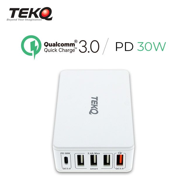 TEKQ 獨立5合一多功能旅充 支援 PD QC3.0 Type-C USB 旅行萬用充電器 (5Port / 5孔)