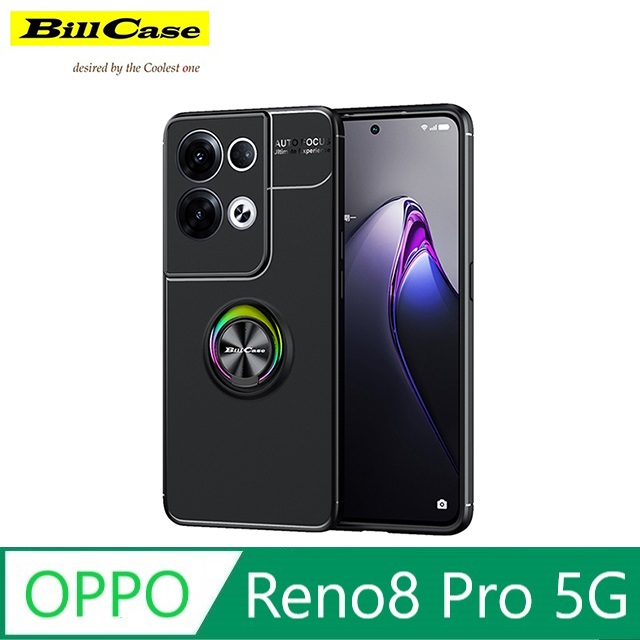 鈦靚 360度磁吸耐用指環支架 OPPO Reno8 Pro 5G全覆抗摔保護殼-黑殼+極光