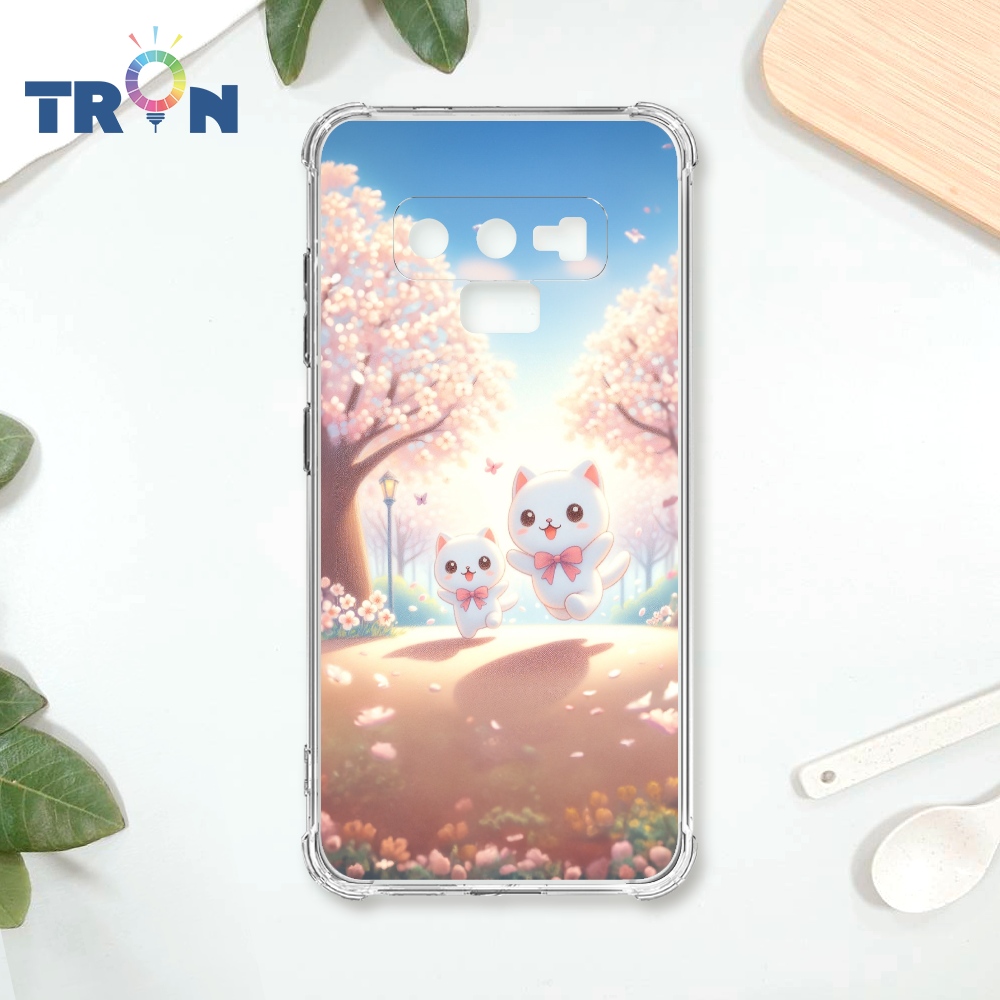 TRON 三星 NOTE 9 櫻花插畫風格白貓咪 四角防摔殼 手機殼