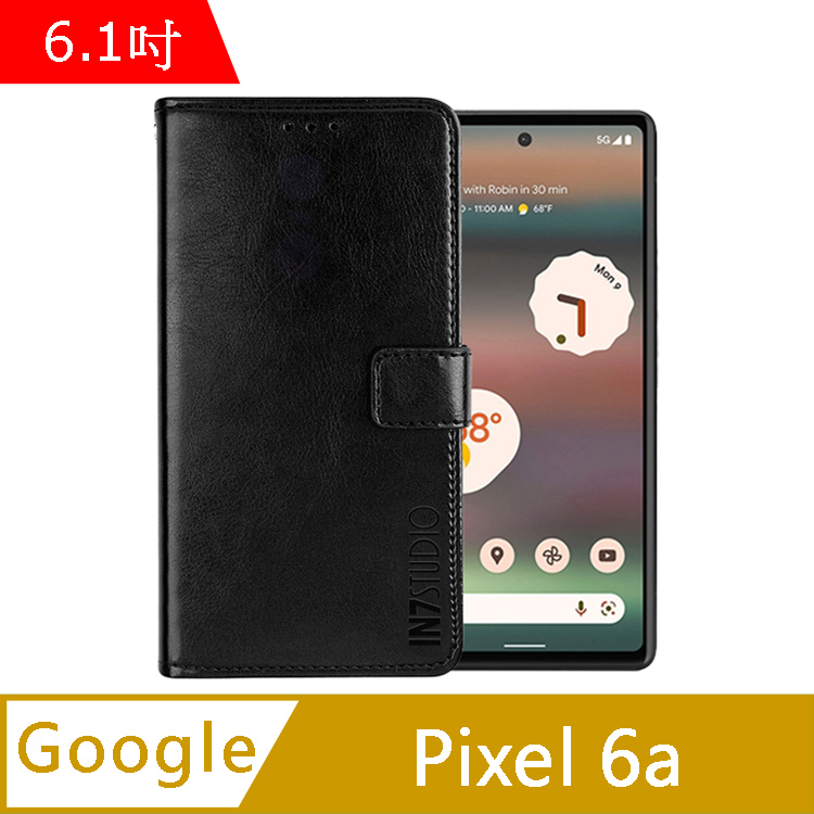 IN7 瘋馬紋 Google Pixel 6a (6.1吋) 錢包式 磁扣側掀PU皮套-黑色