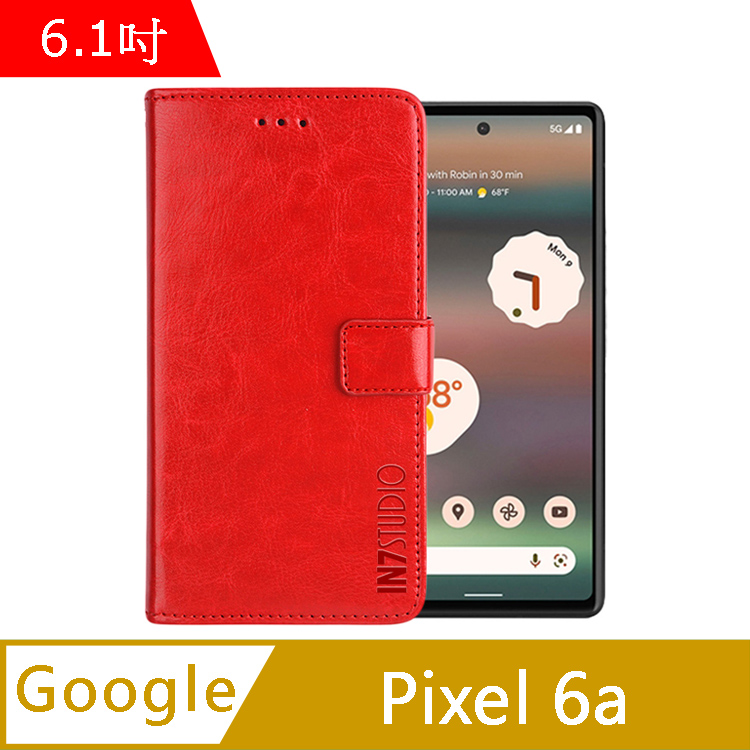 IN7 瘋馬紋 Google Pixel 6a (6.1吋) 錢包式 磁扣側掀PU皮套-紅色