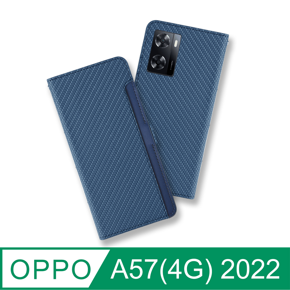 CASE SHOP OPPO A57(4G) 2022側掀站立式皮套-藍