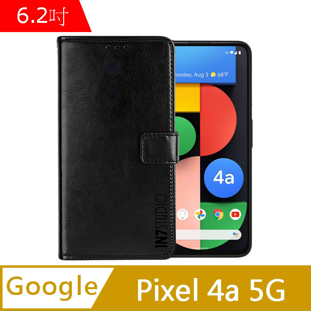 IN7 瘋馬紋 Google Pixel 4a 5G (6.2吋) 錢包式 磁扣側掀PU皮套 吊飾孔 手機皮套保護殼-黑色
