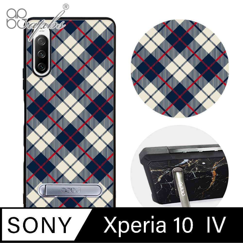 apbs Sony Xperia 10 IV 減震立架手機殼-蘇格蘭紋藍