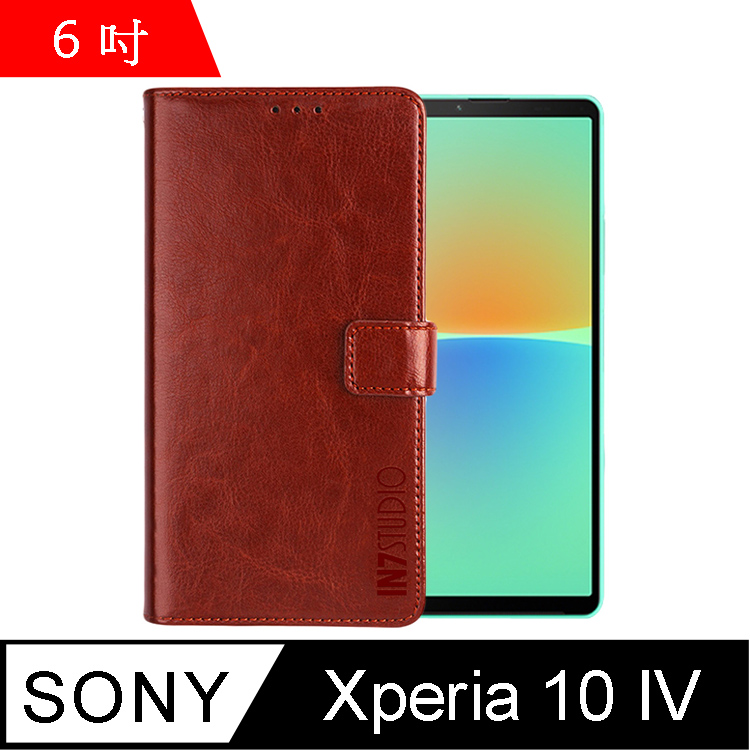 IN7 瘋馬紋 SONY Xperia 10 IV (6吋) 錢包式 磁扣側掀PU皮套-棕色