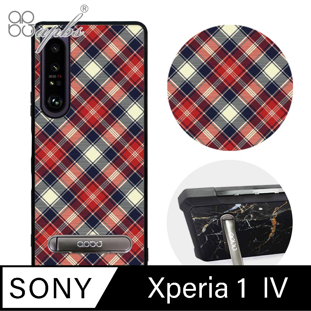 apbs Sony Xperia 1 IV 減震立架手機殼-蘇格蘭紋紅