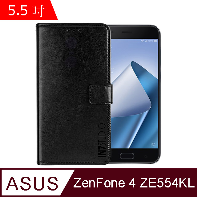 IN7 瘋馬紋 ASUS ZenFone4 ZE554KL (5.5吋) 錢包式 磁扣側掀PU皮套 吊飾孔 手機皮套保護殼-黑色