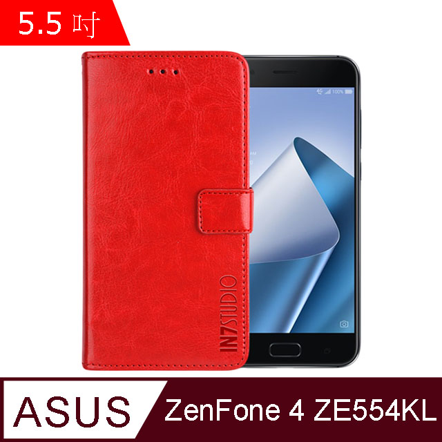 IN7 瘋馬紋 ASUS ZenFone4 ZE554KL (5.5吋) 錢包式 磁扣側掀PU皮套 吊飾孔 手機皮套保護殼-紅色