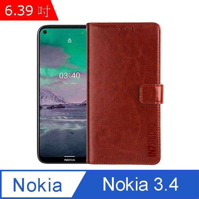 IN7 瘋馬紋 Nokia 3.4 (6.39吋) 錢包式 磁扣側掀PU皮套 吊飾孔 手機皮套保護殼-棕色