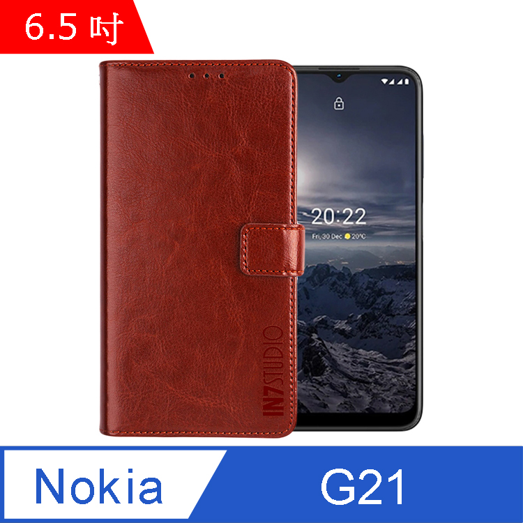 IN7 瘋馬紋 Nokia G21 (6.5吋) 錢包式 磁扣側掀PU皮套-棕色
