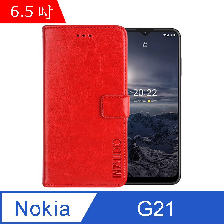 IN7 瘋馬紋 Nokia G21 (6.5吋) 錢包式 磁扣側掀PU皮套-紅色