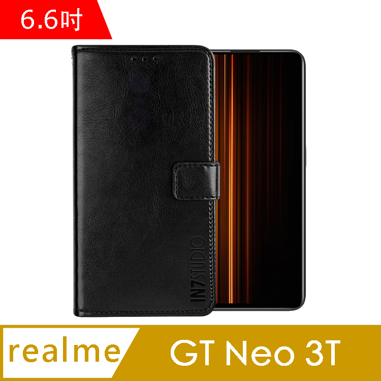 IN7 瘋馬紋 realme GT Neo 3T (6.6吋) 錢包式 磁扣側掀PU皮套-黑色