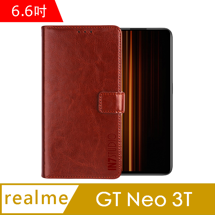 IN7 瘋馬紋 realme GT Neo 3T (6.6吋) 錢包式 磁扣側掀PU皮套-棕色